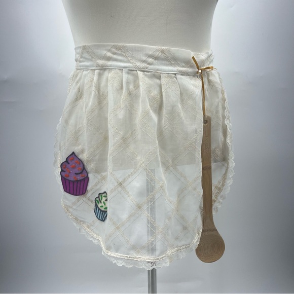 Vintage Waist Apron O/S costume appliqué 0517 ivory lace custom Halloween - Picture 1 of 12
